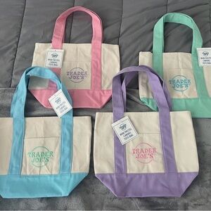 Trader Joe’s Mini Pastel Canvas Tote Bag Set Of 4 Colors (New With Tags) LIMITED
